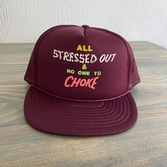 Vintage Funny “All Stressed No One to Choke” Purple Rope Trucker Cap Hat (C8) - Picture 1 of 7